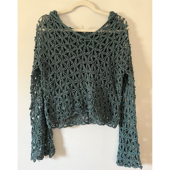 Free People Sweaters - Free people teal blue open knit sweater with good size medium